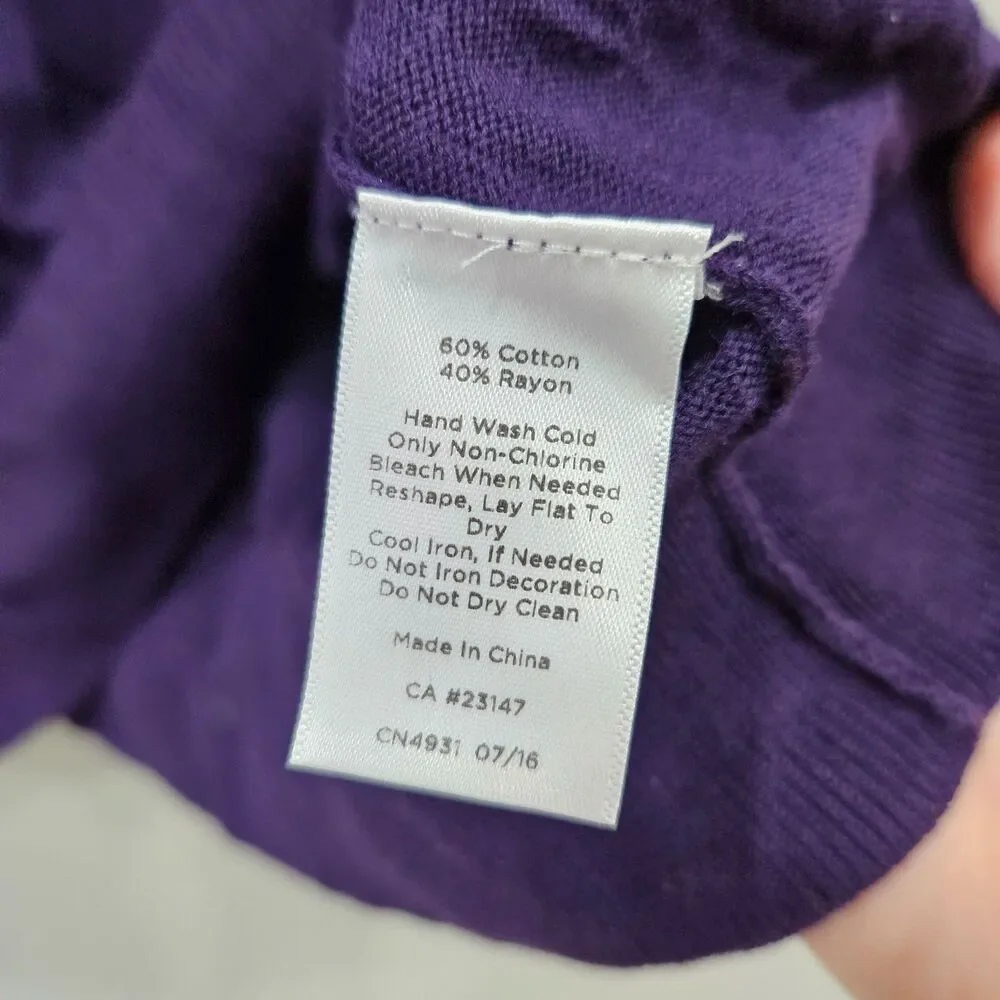 Talbots Womens Embellished Sweater 2XP Purple Beaded Long Sleeve Statement Glam